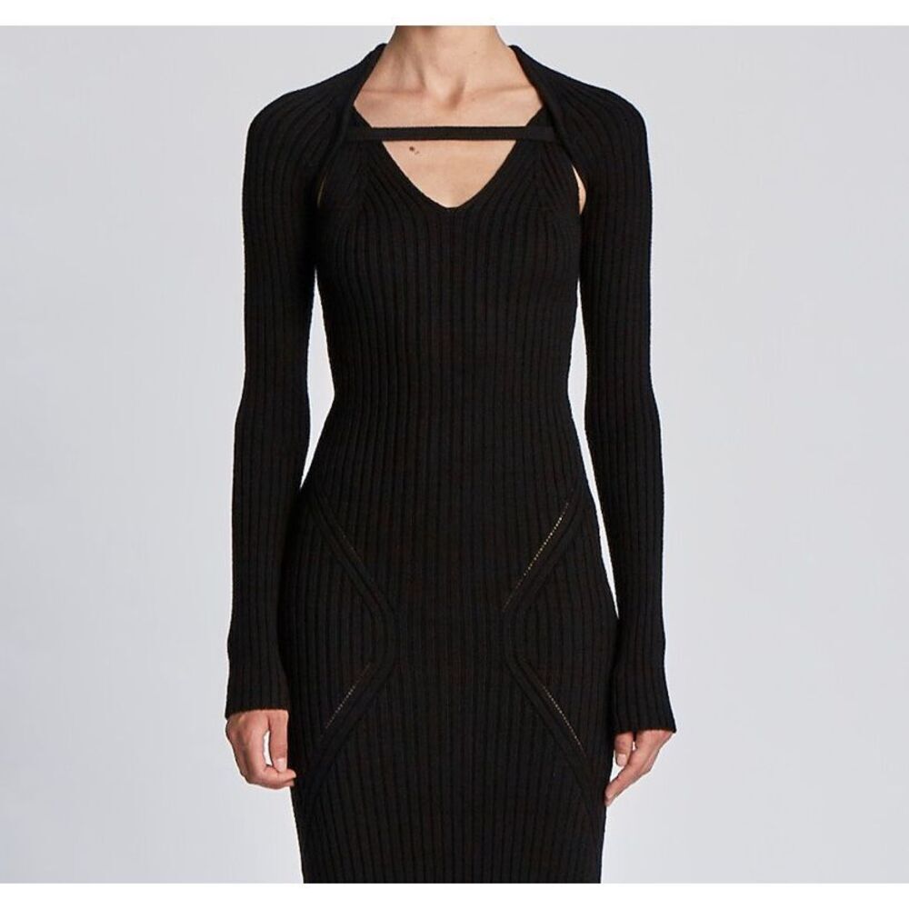 LVIR Black Ribbed Knit Bolero Shrug Long Sleeve Crop Top Small Balletcore Chic